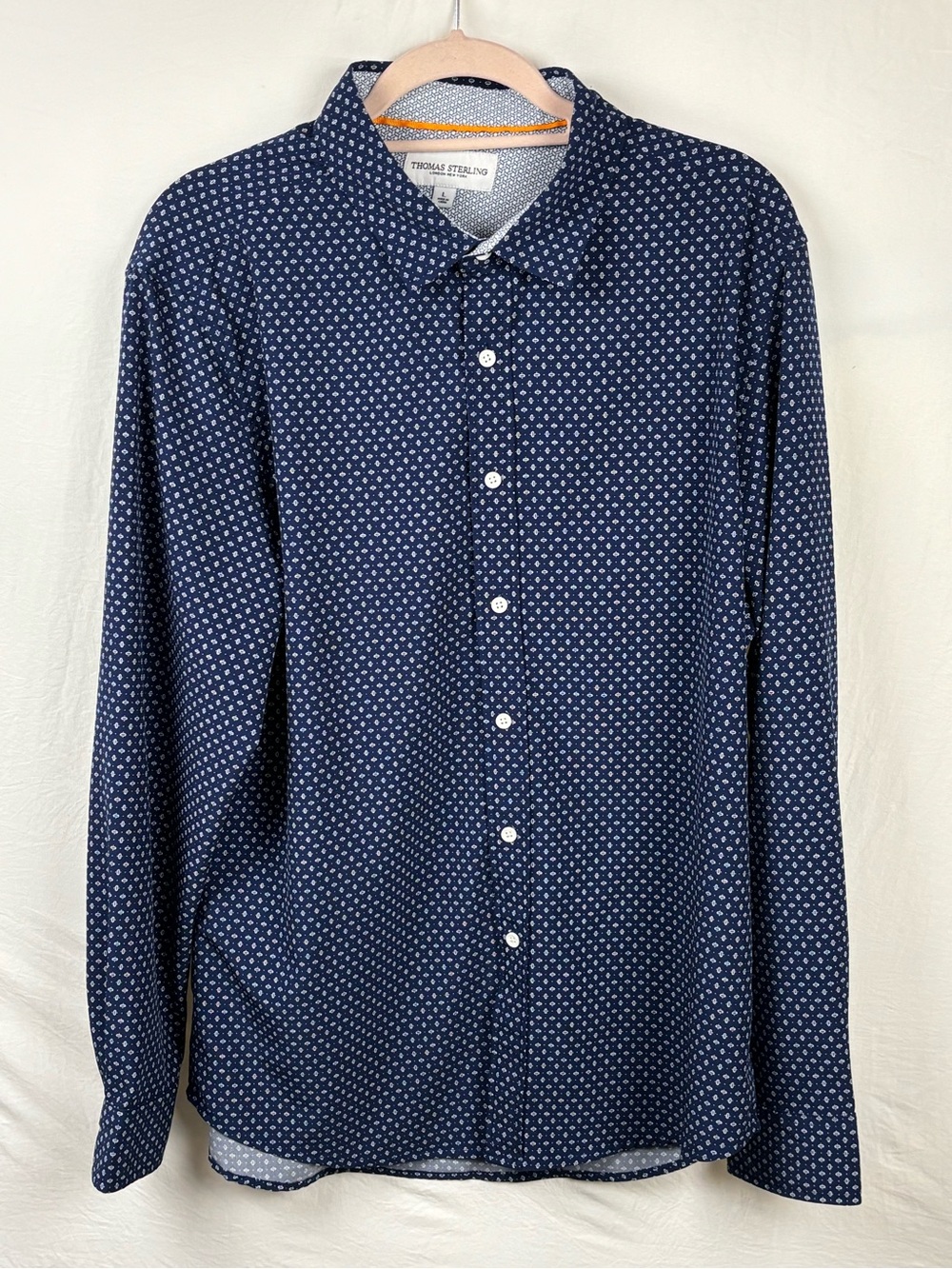 Thomas Sterling Men’s Large Navy Printed Long-Sleeve Button-Down Shirt